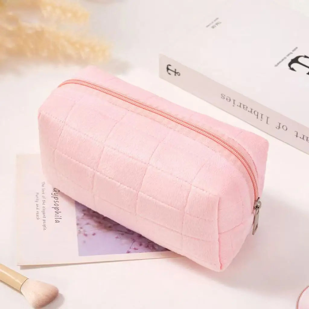 Velvet Makeup Bag – Large Capacity Portable Cosmetic Pouch Velvet Cosmetic Pouch Qme pink M