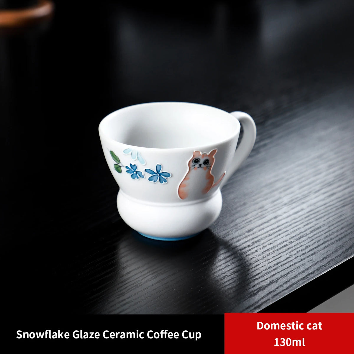 Bincoo Hand-Painted Floral Cat Mini Ceramic Espresso Cup Ceramic Espresso Cup Qst Cat 130ml