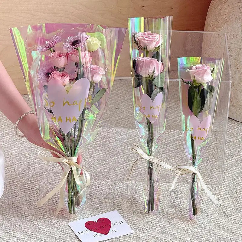 Colorful Transparent Laser Flower Packaging Bags – 30pcs Flower Packaging Bags Qme