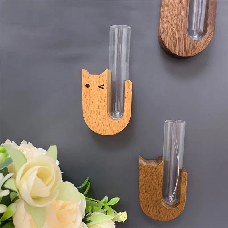 Cat Whisker Keeper Vase Fridge Magnet – Wooden & Glass Cat Whisker Keepsake Qme