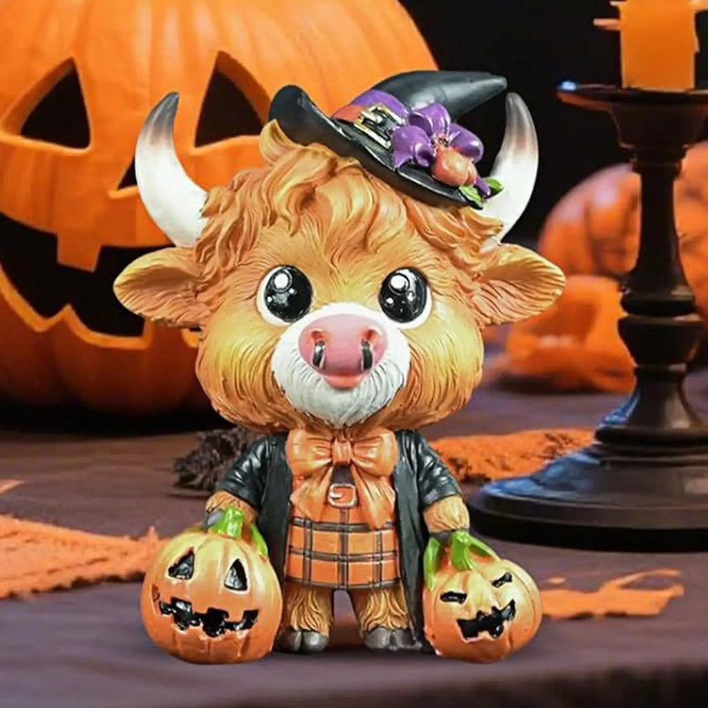 Halloween Highland Cow Gnome Resin Figurine | Festive Decor Halloween Resin Figurine Qme