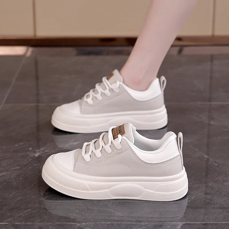 Women's Platform Lace-Up Sneakers – Soft Non-Slip Walking Shoes Platform Sneakers Qst Grey 35