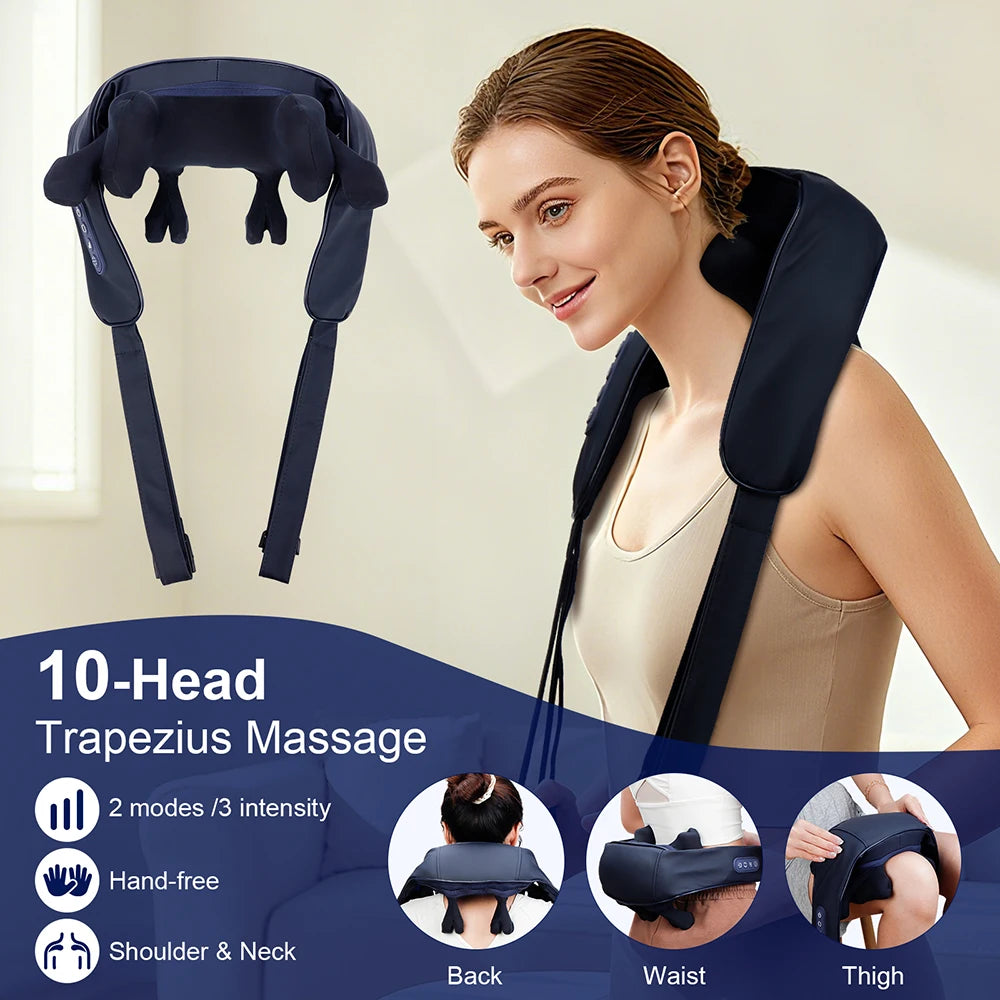 10-Head Wireless Neck & Shoulder Kneading Massage Shawl Massage Shawl Qst