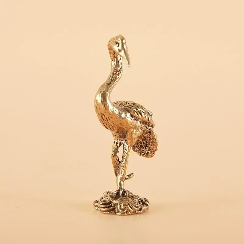 Brass Crane Miniature Figurine | Decorative Animal Sculpture Decorative Figurine Qme
