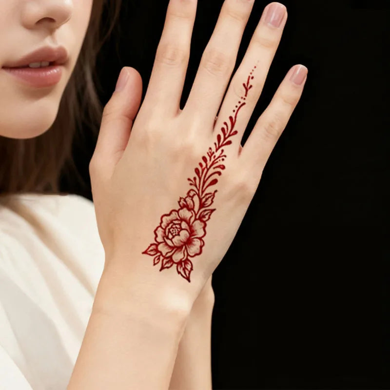 Red Peony Flower Temporary Tattoo Sticker – Waterproof & Sweatproof Temporary Tattoo Sticker Qme