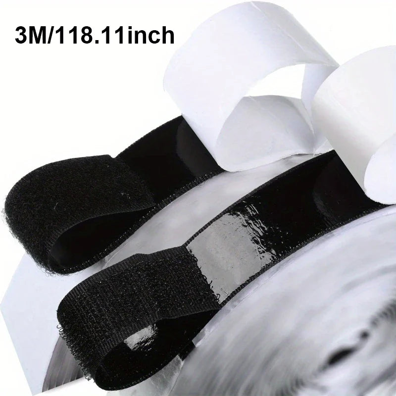 Strong Self-Adhesive Hook & Loop Fastener Tape Strip Hook & Loop Tape Qme Black 20mmx3M