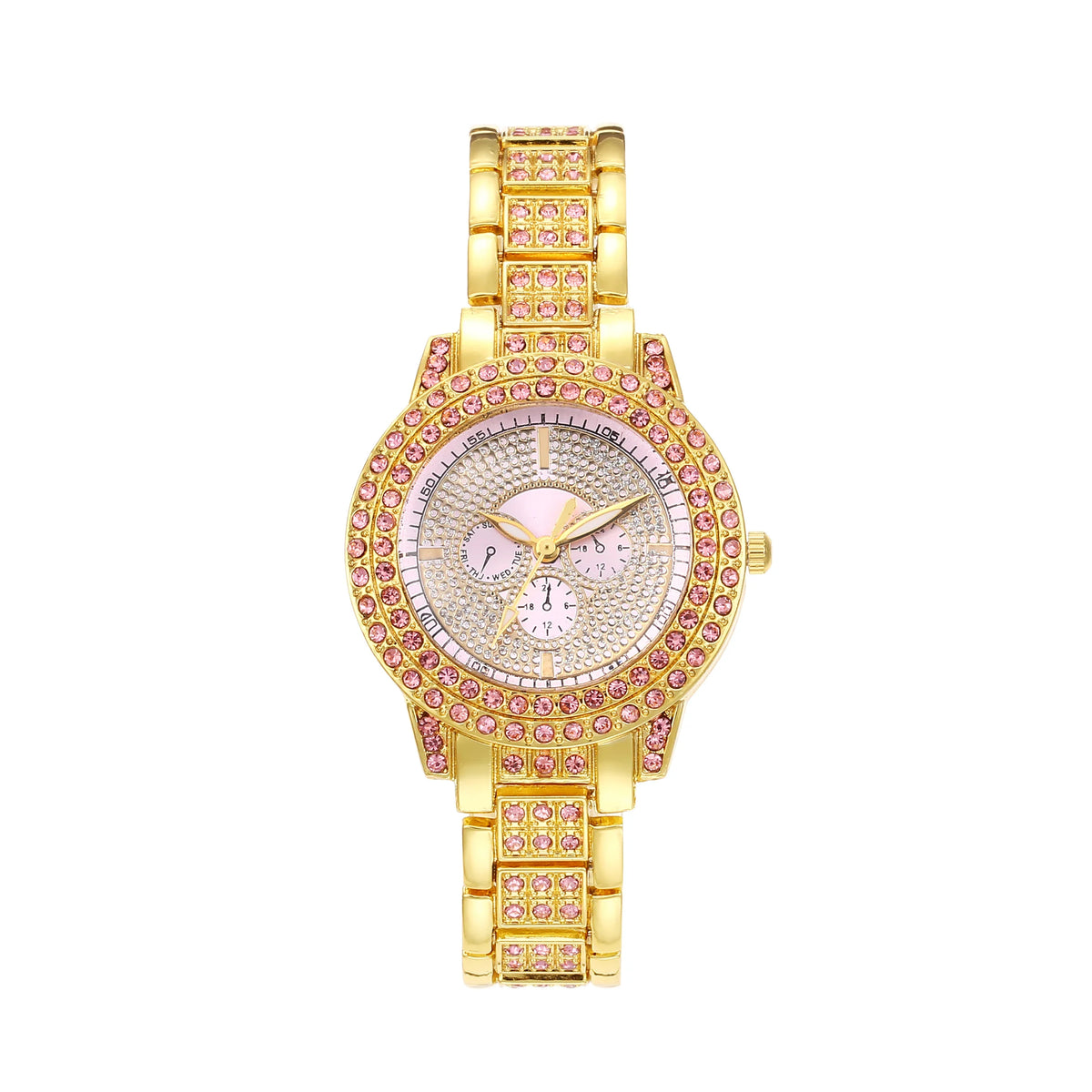 Glam Pink Crystal Rhinestone Gold Ladies Quartz Watch Ladies Fashion Watch Qme