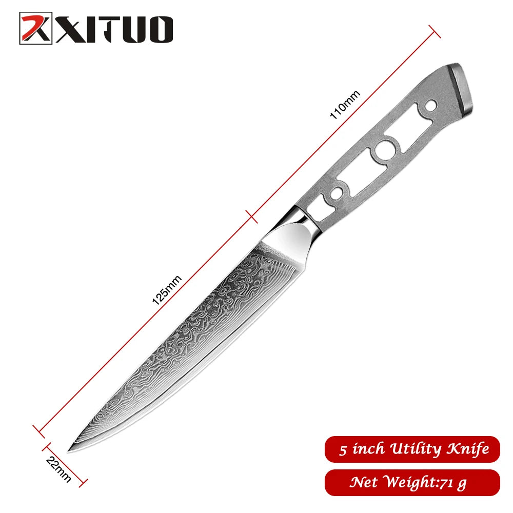 Xituo Damascus Steel Kitchen Knife Set – 67-Layer, 1–6 PCS Kitchen Knife Set Qst Utility Knife