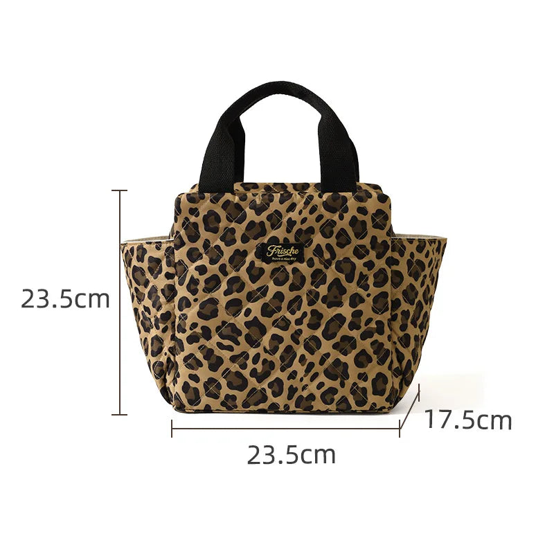 Large Capacity Insulated Lunch Bag Thermal Cooler Tote | Qme Insulated Lunch Bag Qme Coffee leopard print