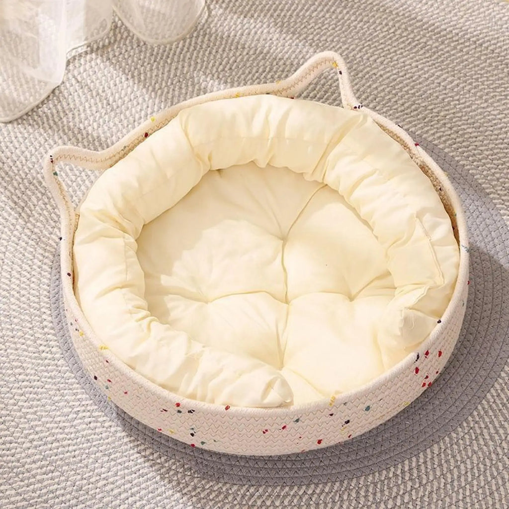 Round Cotton Rope Cat Bed – Cozy Nest Cushion for Cats Cat Nest Bed Qme