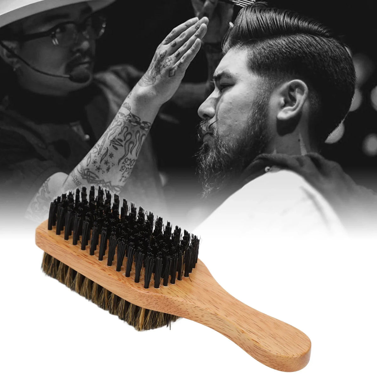 Double-Sided Beard Brush | Rubber Wood Handle for Men Beard Brush Qme