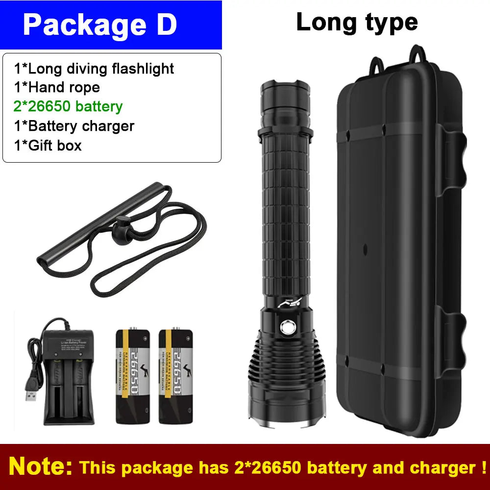 IP68 Diving Flashlight XHP70 1800LM | 26650 Battery Torch Diving Flashlight Qst Long -With 26650