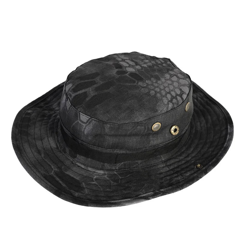 Men's Snake Camo Bucket Hat – Summer Outdoor Sun Shade Cap Bucket Hat Qme black