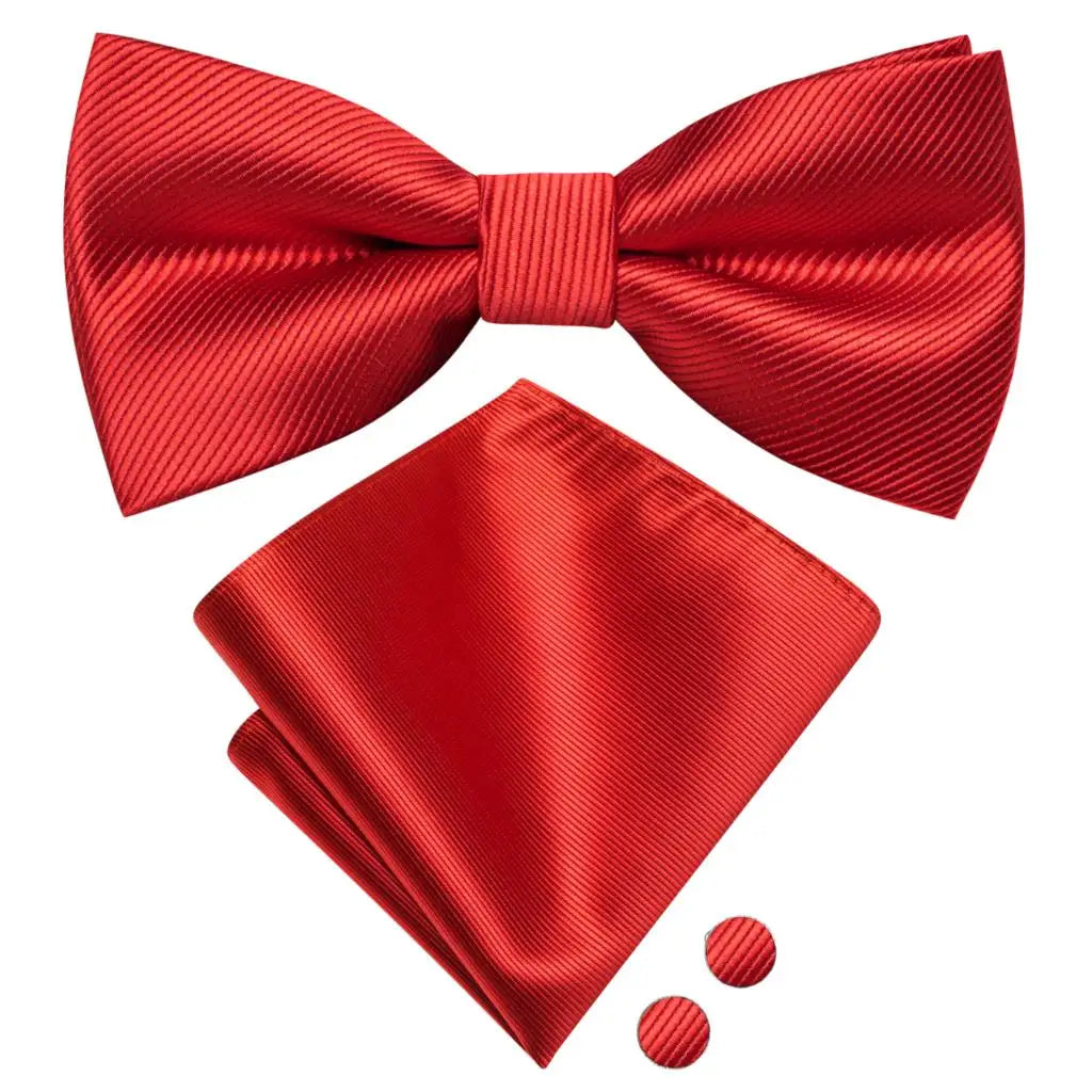 Men's Silk Jacquard Bow Tie, Pocket Square & Cufflinks Set Bow Tie Gift Set Qme