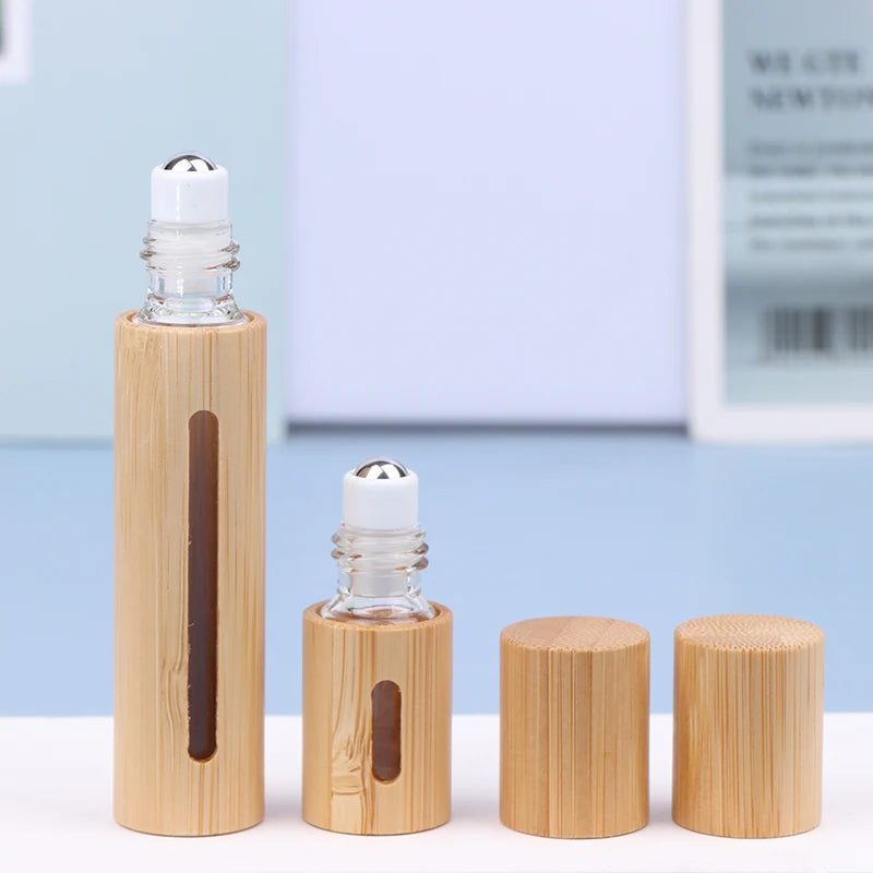 Bamboo Roll-On Bottle 3/5/10ml – Refillable Glass Essential Oil Roller Roller Bottle Qst