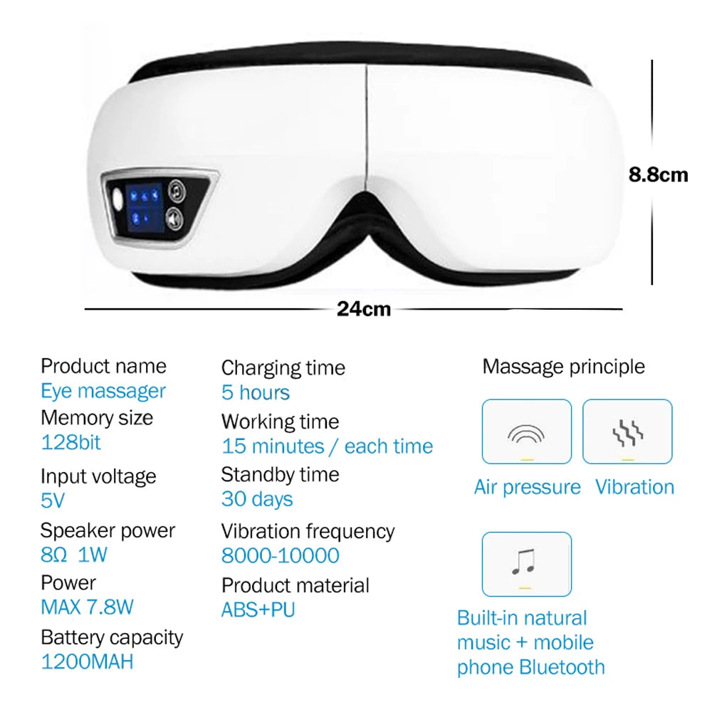 6D Smart Eye Massager – Bluetooth Airbag Vibration Mask Eye Massager Mask Qst