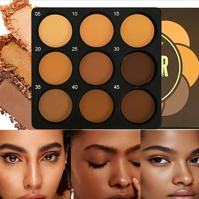 Dark Skin Tone 9-in-1 Face Palette | Waterproof Concealer Face Makeup Palette Qme