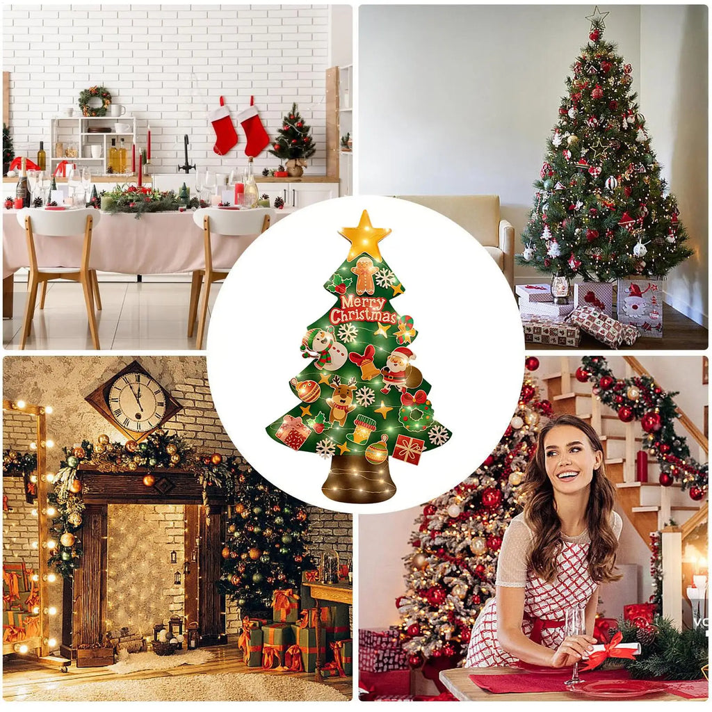 Felt Christmas Tree Wall Décor for Kids with 9.8ft LED Lights Christmas Wall Decoration Qme