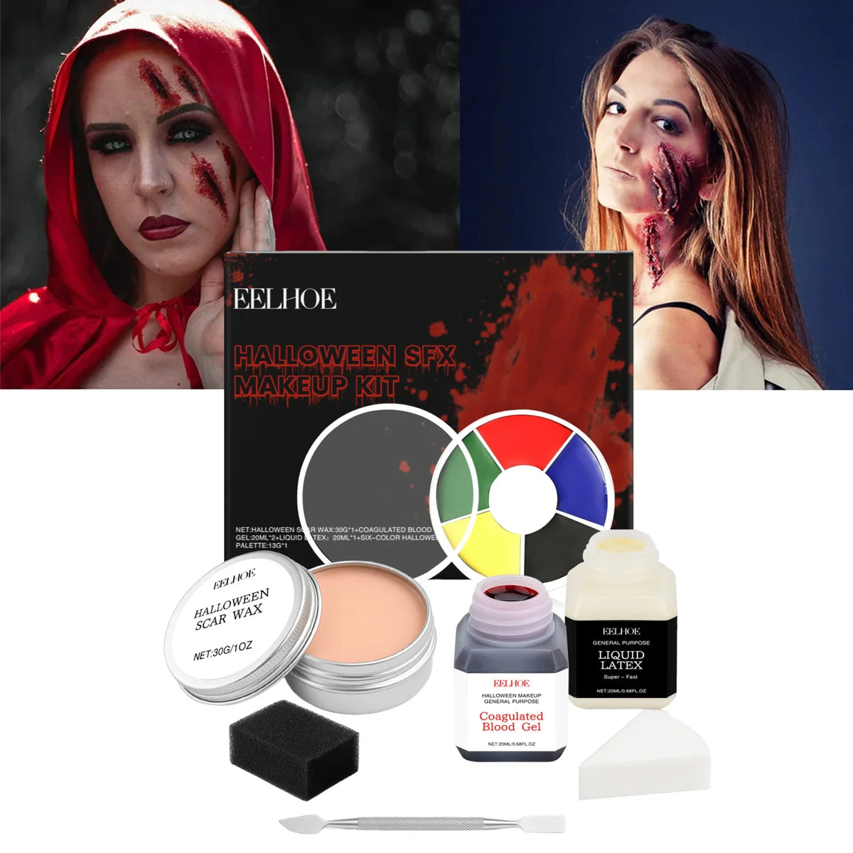 Halloween SFX Makeup Kit – Scar Wax, Blood Gel & Liquid Latex SFX Makeup Kit Qme