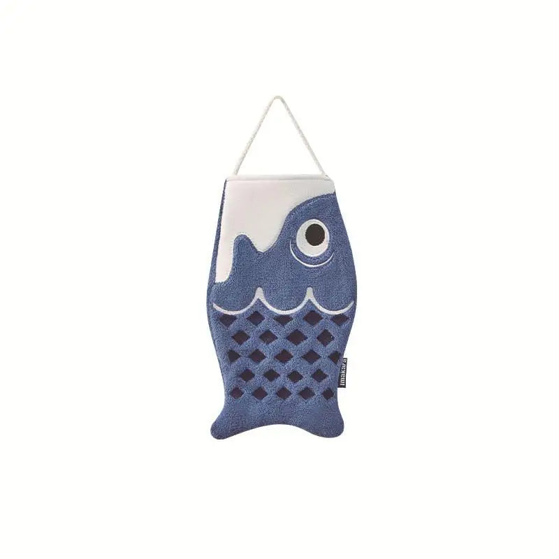 Cartoon Koi Hanging Hand Towel – Super Absorbent Cotton Square Hanging Hand Towel Qst Blue