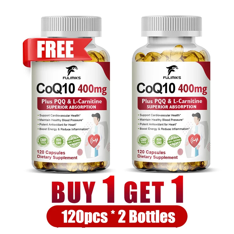Fulimiks CoQ10 Ubiquinol 400mg – Energy & Antioxidant Capsules CoQ10 Supplement Qst 2 Bottles-120pcs