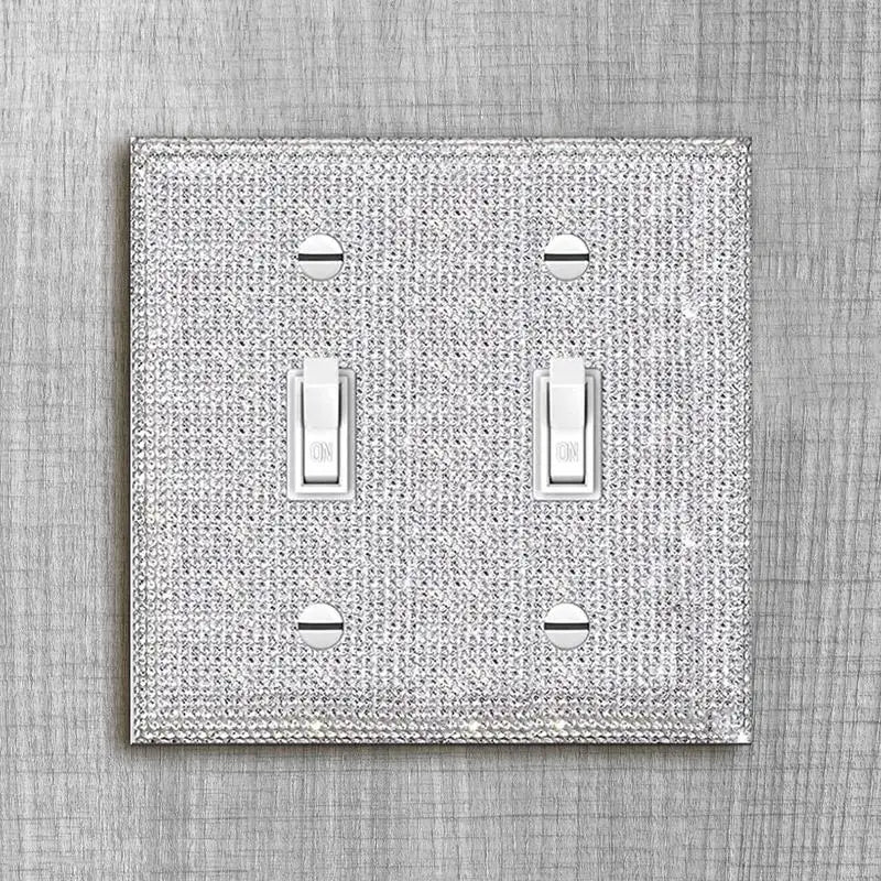 Rhinestone Wall Plate Outlet Cover – Silver Bling, 4-Pack Decorative Outlet Cover Qme