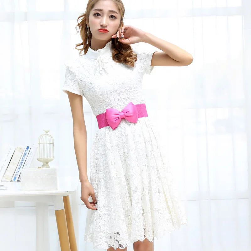 Women's Elastic Wide Bowknot Cummerbund Waist Belt Cummerbund Waist Belt Qst