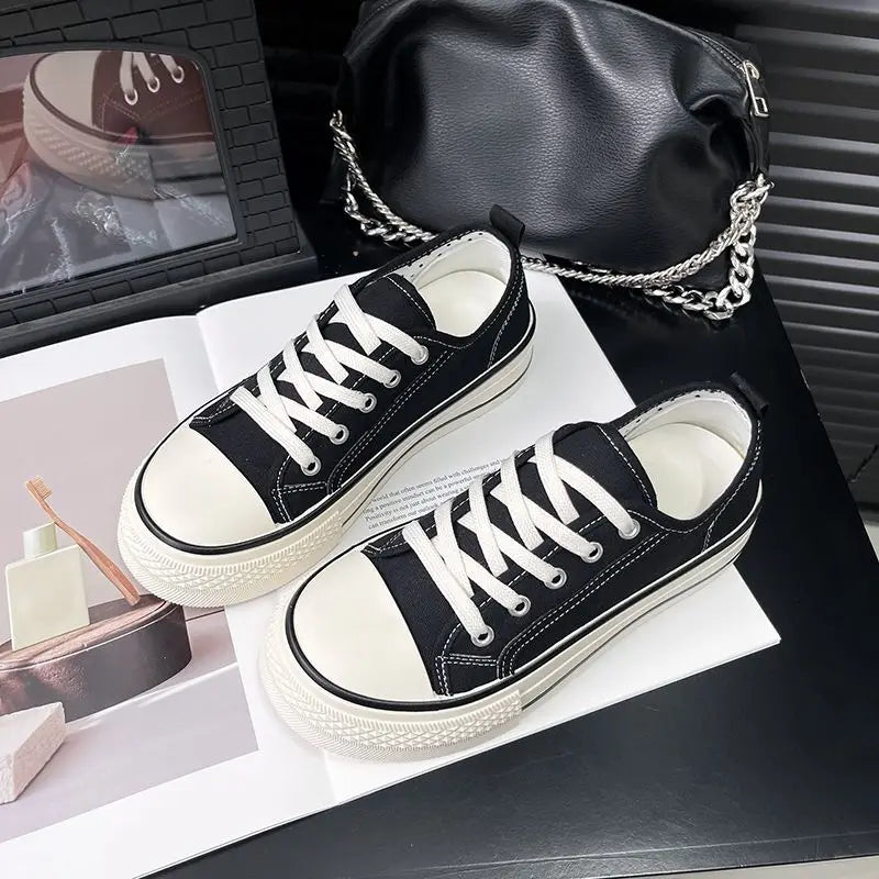 Women's Pink Canvas Sneakers – Polka Dot Laces, Low Top Canvas Sneakers Qst Black B 38