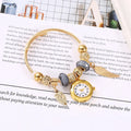 Golden Alloy Bracelet Watch – Quartz Bead Flower Pendant Bracelet Watch Qme 4