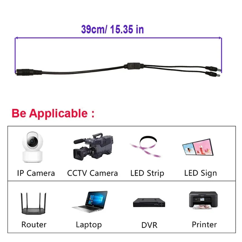DC Power Splitter Cable 1-to-6 Branch Cord Adapter 5.5mm DC Power Splitter Cable Qme