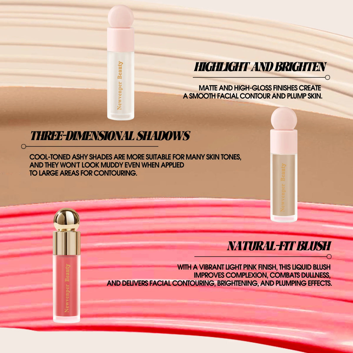 NEWVENPER Liquid Highlighter Blush & Contour Set – Natural Glow Liquid Makeup Set Qst