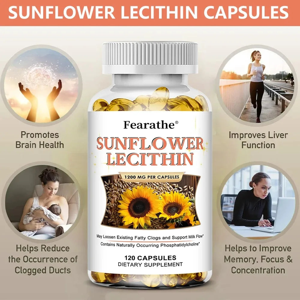 VITALXTRA Sunflower Lecithin Capsules – Brain & Liver Support Dietary Supplement Qst