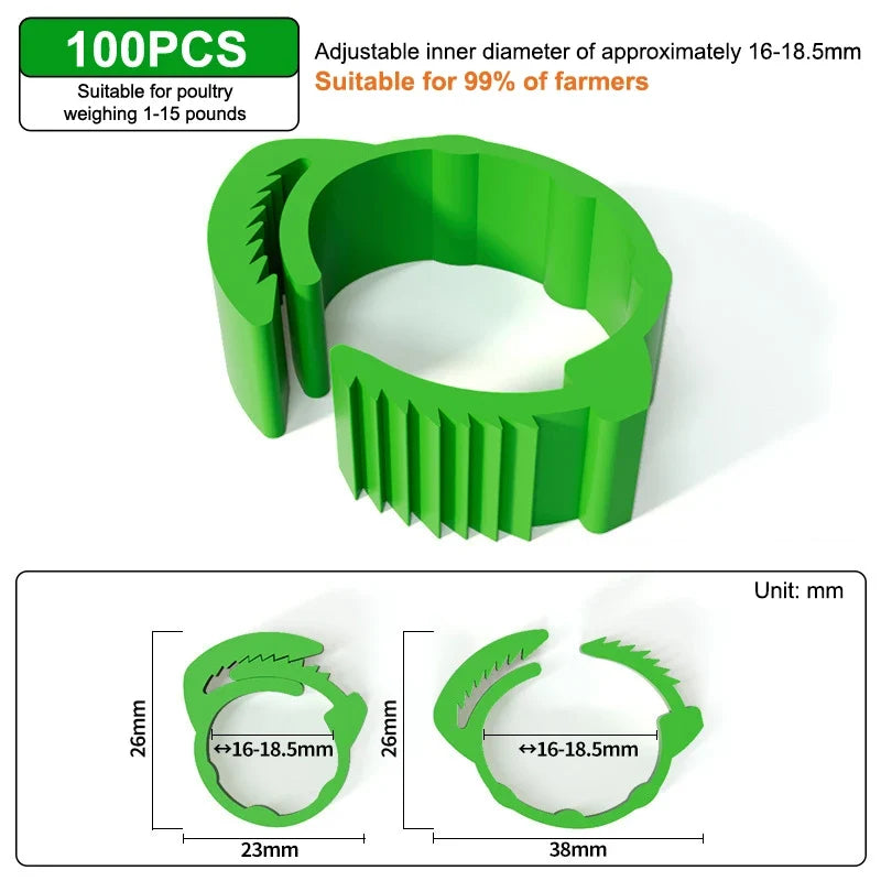 16 Adjustable Poultry Leg Rings Snap Ratchet Bands for Chickens Poultry Leg Bands Qme Green