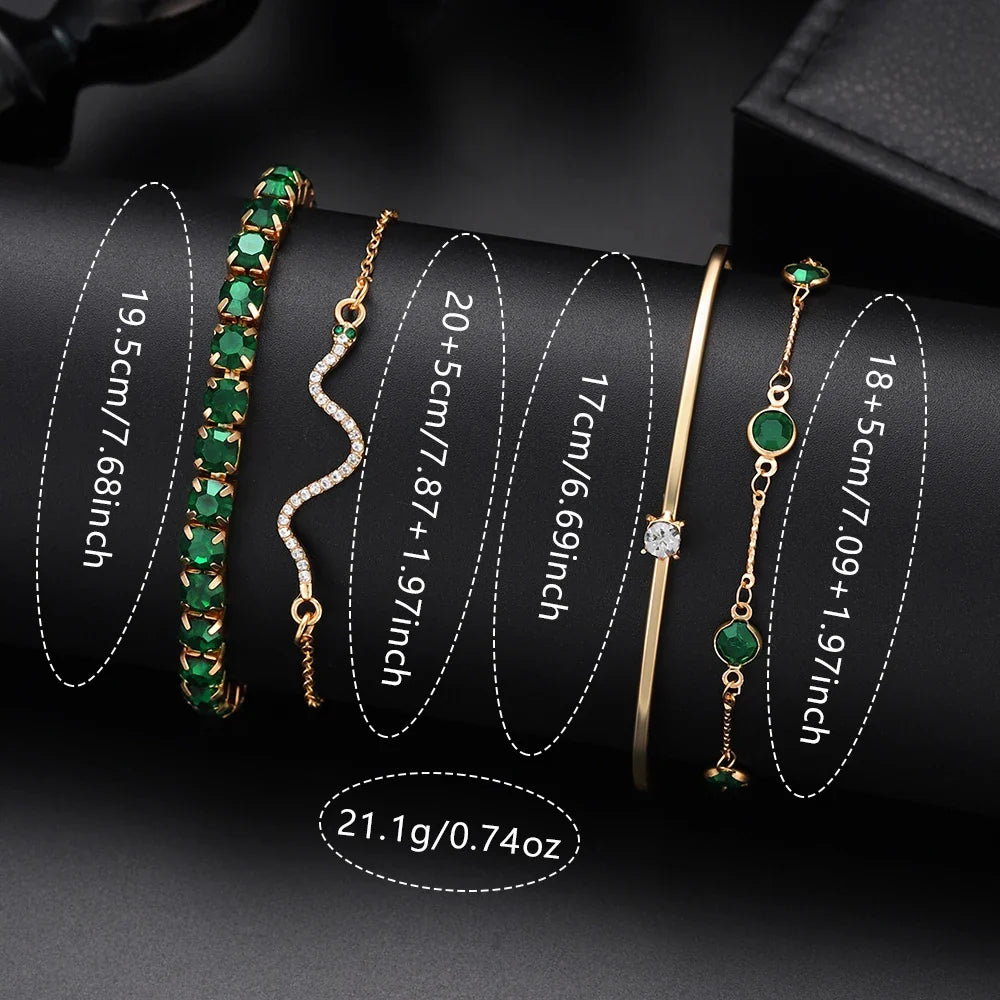 Emerald Rhinestone Jewelry Set – Watch, Necklace, Earrings, Ring Rhinestone Jewelry Set Qme