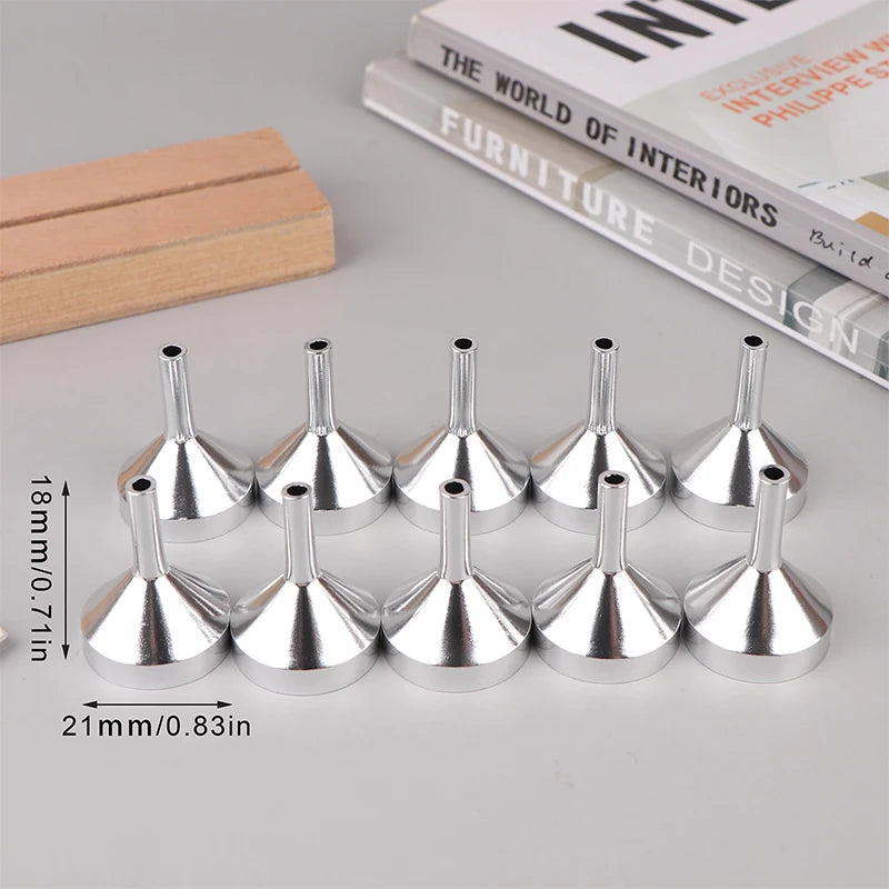 10Pcs Mini Funnels for Perfume, Essential Oil & Small Bottles Mini Filling Funnels Qst Silver S