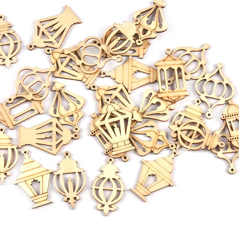Eid Mubarak Wooden Pendants DIY Hanging Ornaments – Mixed Set Wooden Craft Ornaments Qme