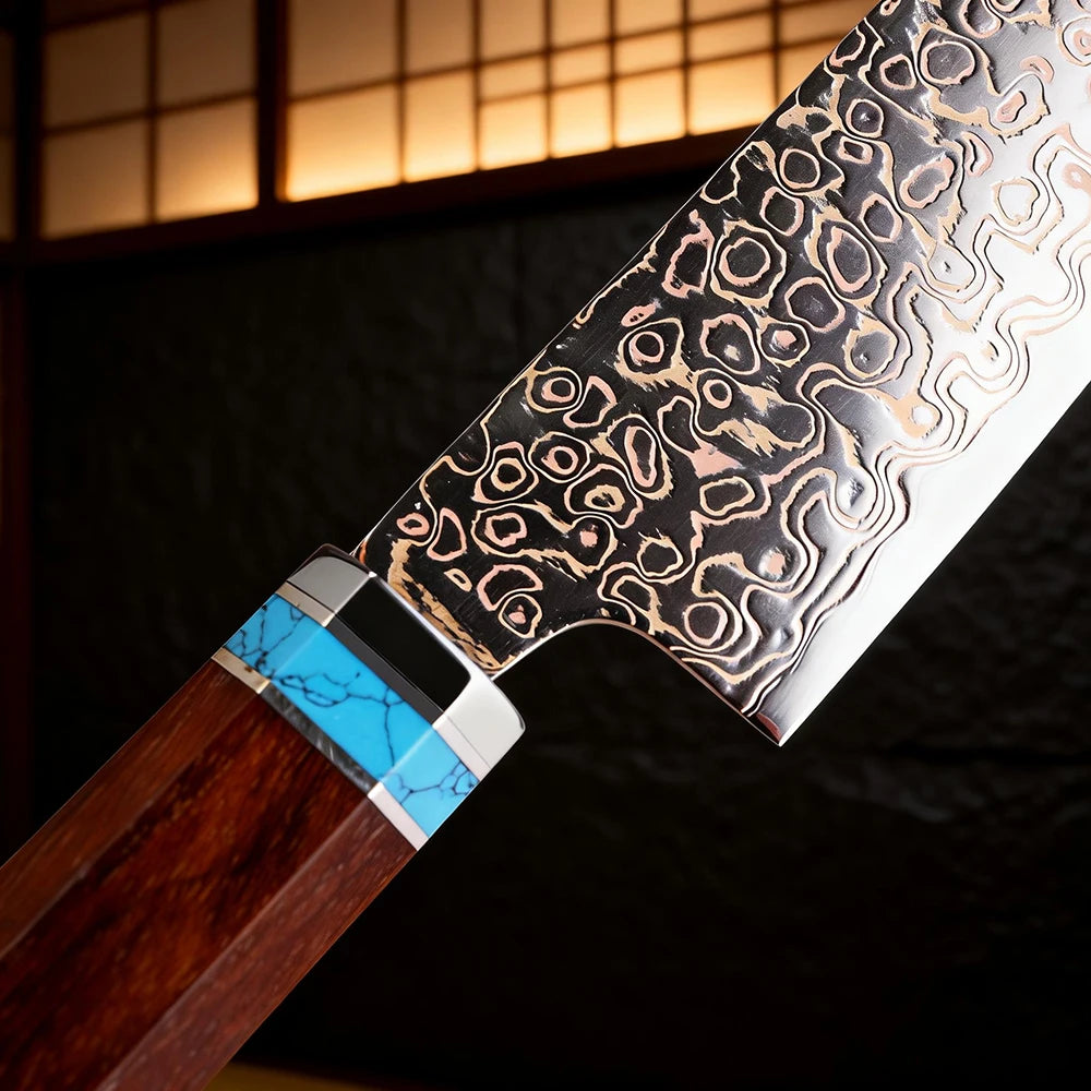 5-Inch Damascus Steel Japanese Utility Knife | Copper Pattern Japanese Kitchen Knife Qst