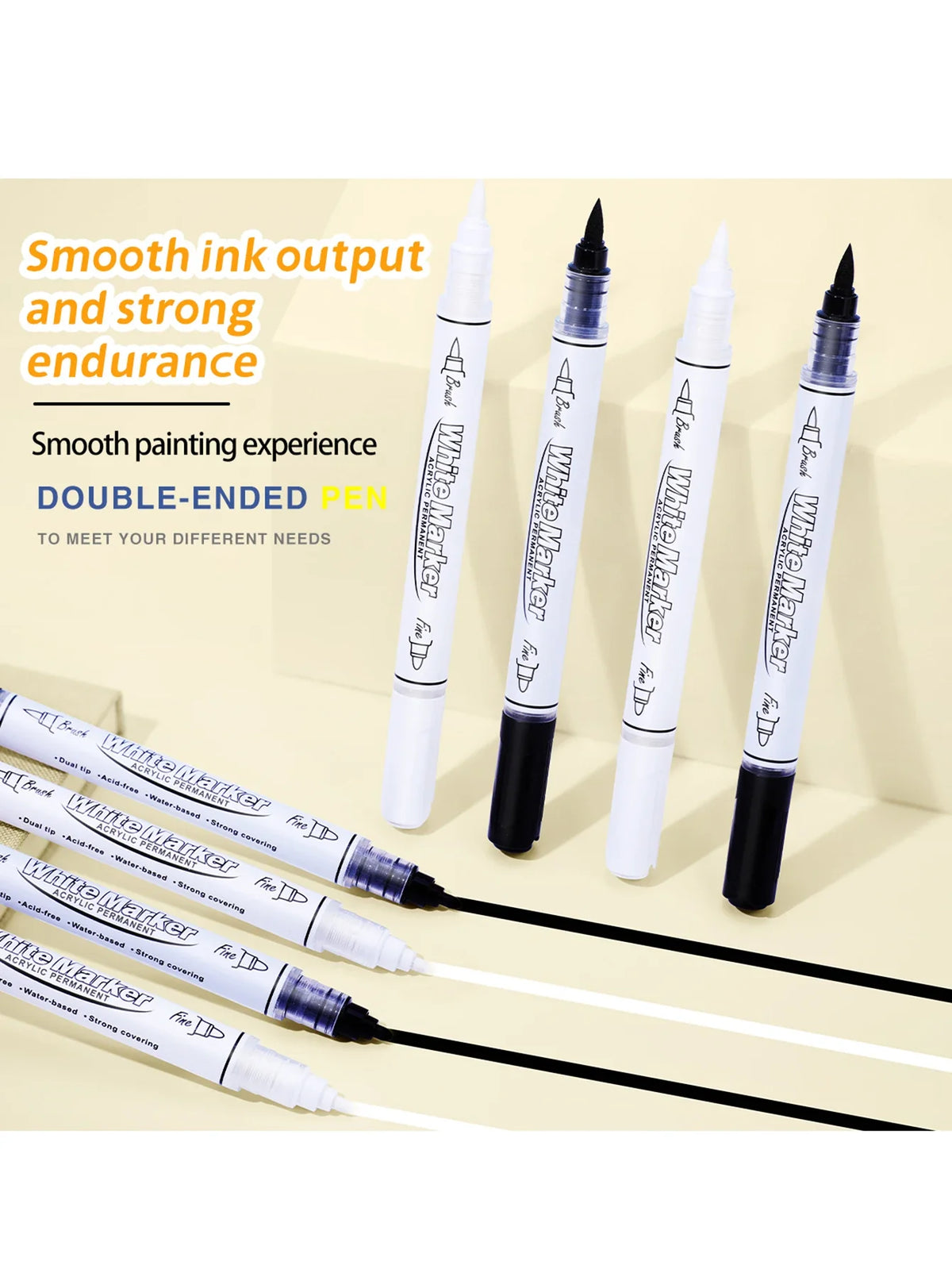 Dual Tip Permanent Acrylic Paint Pens – Black & White Set Acrylic Paint Pens Qme
