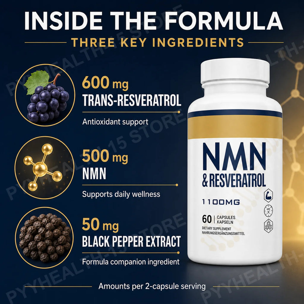 NMN 500mg Trans-Resveratrol 600mg Daily Vitality Capsules Wellness Supplement Qst
