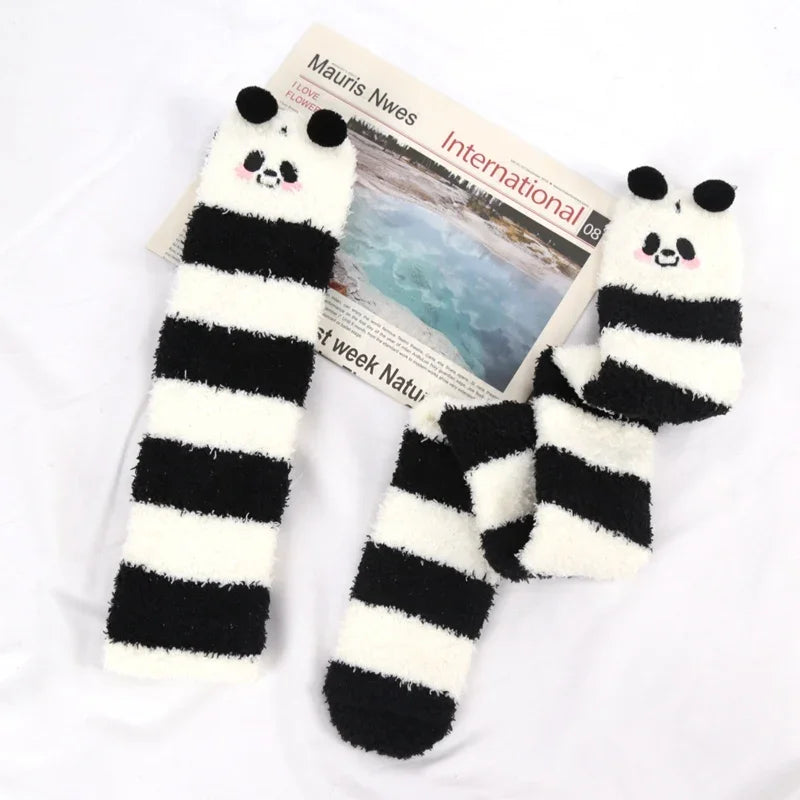 Women's Harajuku Lolita Striped Coral Velvet Long Socks Novelty Long Socks Qme