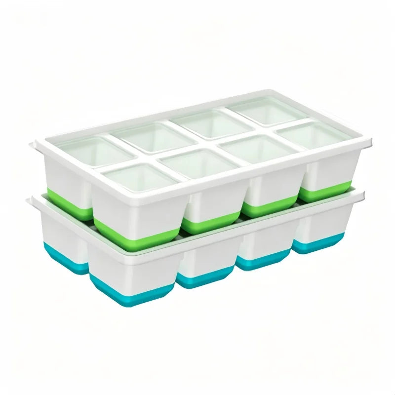 8-Grid Silicone Ice Cube Tray with Lid – Large Square Easy Release Silicone Ice Cube Tray Qme 2pcs blue-green