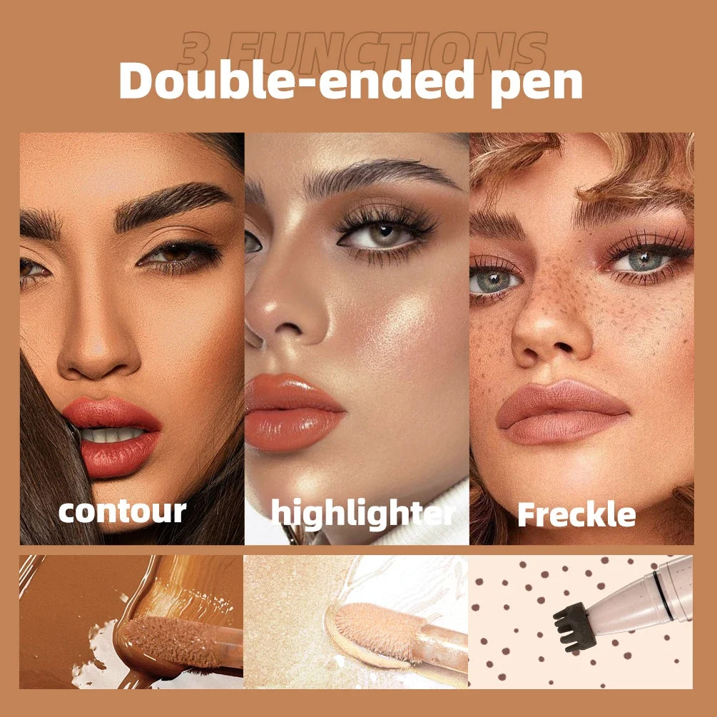 QIBEST Double-Ended Freckle Pen & Highlighter – Matte Finish Freckle & Highlight Pen Qme