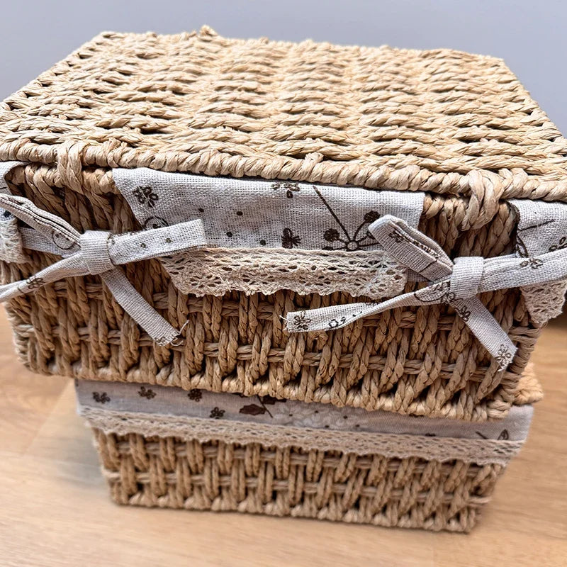 Desktop Cosmetic & Snack Storage Box | Rattan Woven Organizer Desktop Storage Organizer Qme