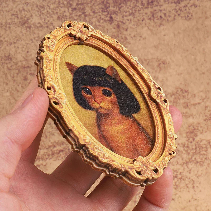Mini Oval Retro Wooden Fridge Magnet – Funny Cat Haircut Novelty Fridge Magnet Qme