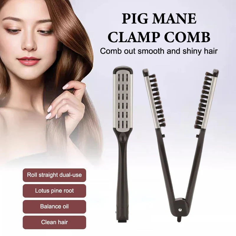 V Shape Comb Clamp Hair Straightening Brush | DIY Styling Hair Straightening Comb Qme