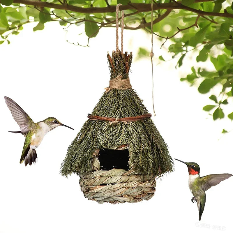Hand-Woven Hummingbird House Window Hideaway Garden Decor Decorative Birdhouse Qme
