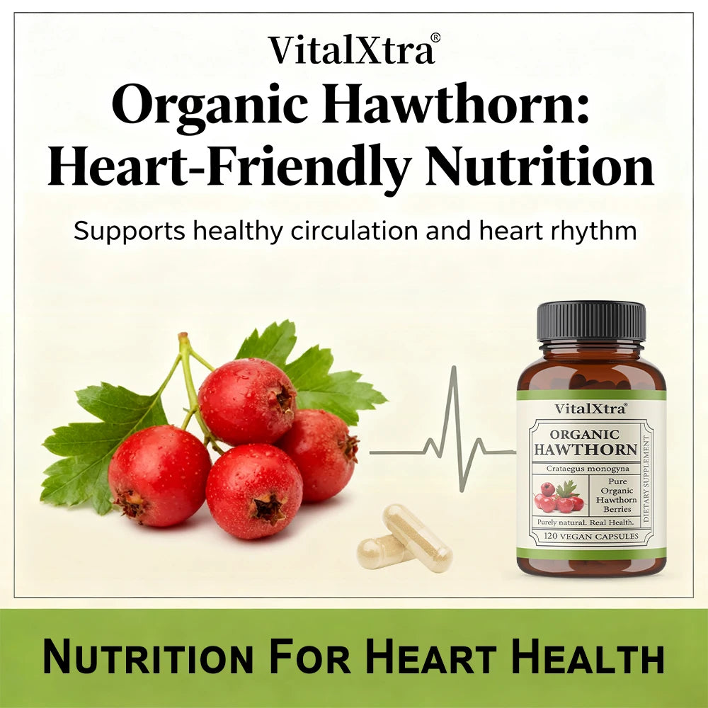 VITALXTRA Hawthorn Extract Capsules 980mg – Heart & Gut Health Herbal Supplement Qst
