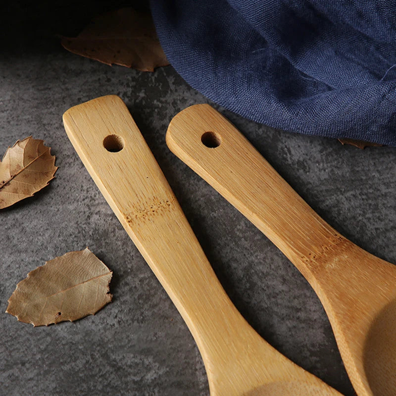 Wooden Rice Paddle Spoon – Natural Acacia & Bamboo Serving Scoop Wooden Serving Spoon Qst