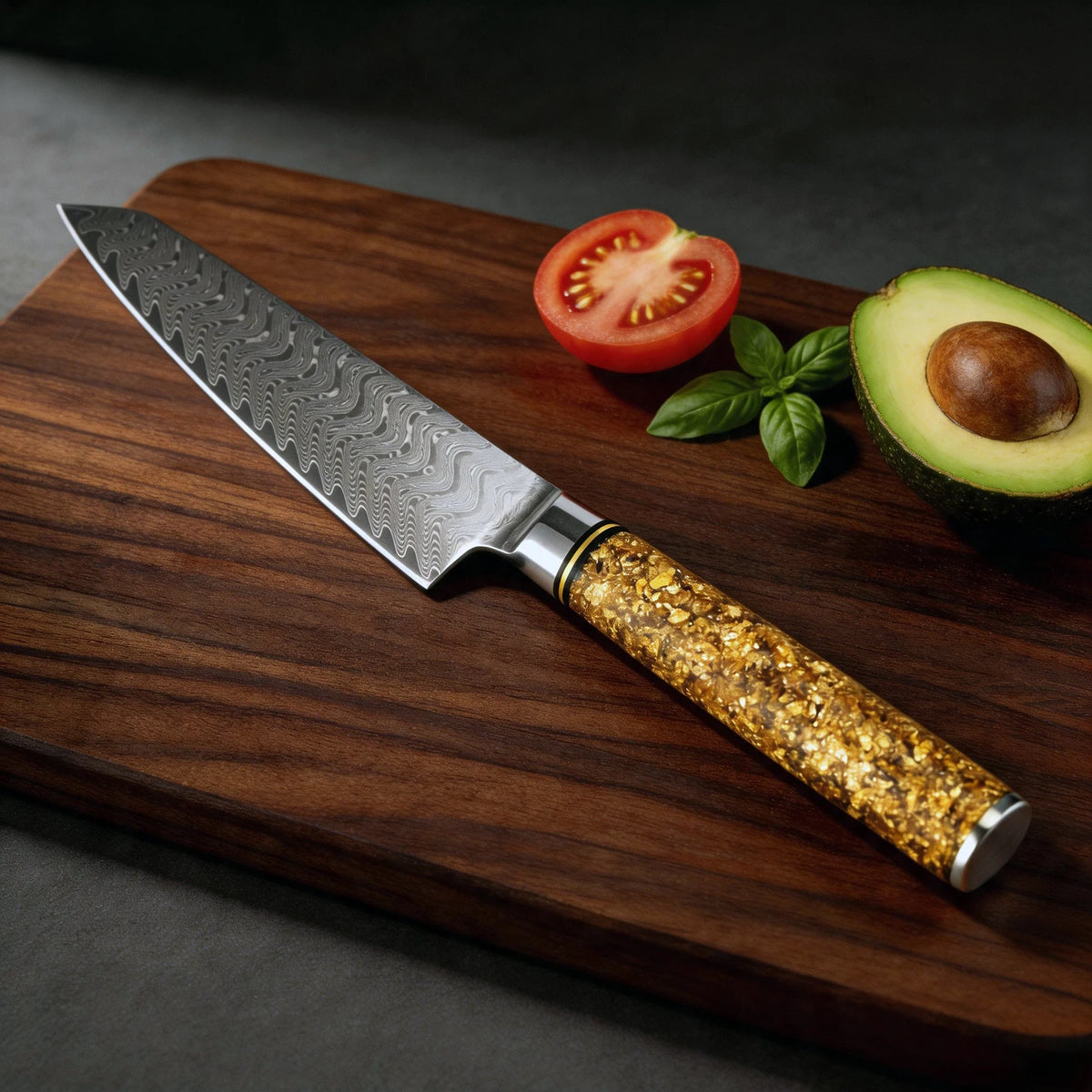 XITUO 5-Inch Damascus Steel Utility Knife – Gold Leaf Handle Damascus Utility Knife Qst
