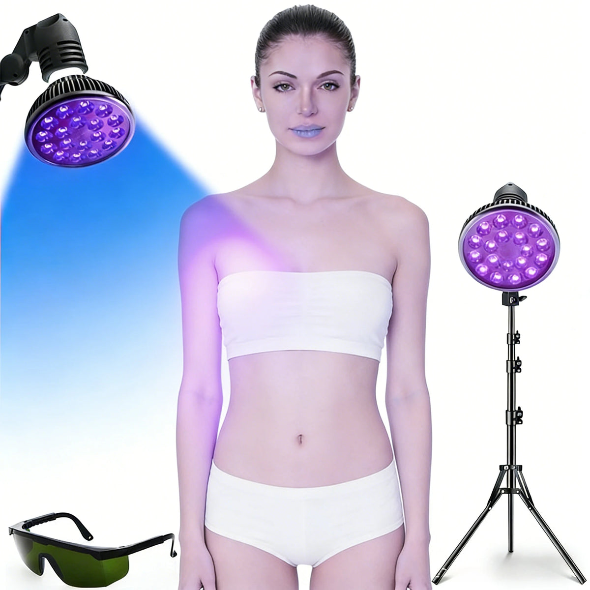54W Purple LED Tanning Lamp 460nm – Foldable Stand & Eye Mask LED Tanning Lamp Qst
